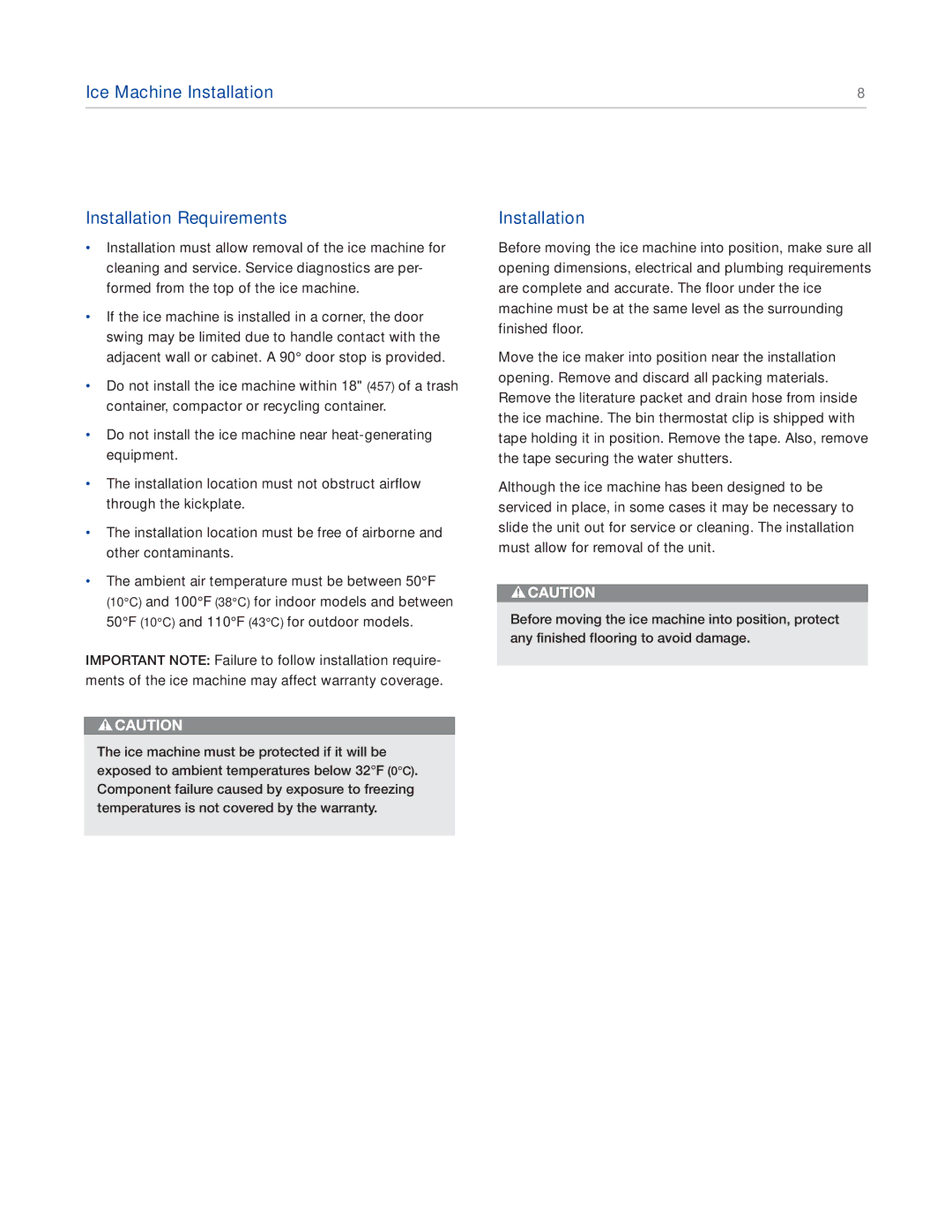 Sub-Zero UC15IO manual Ice Machine Installation Installation Requirements 