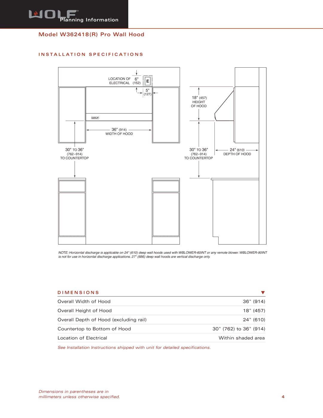 Sub-Zero W362418(R) dimensions Installation Specification S, M E N S I O N S 