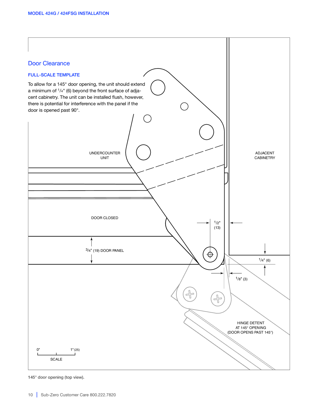 Sub-Zero 427G / 427RG, WS-30, 424G / 424FSG manual Door Clearance, FULL-SCALE Template 