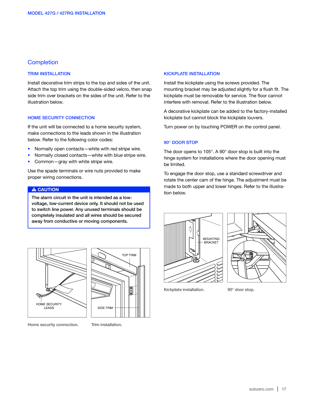 Sub-Zero 424G / 424FSG, WS-30, 427G / 427RG manual Trim Installation, Door Stop 