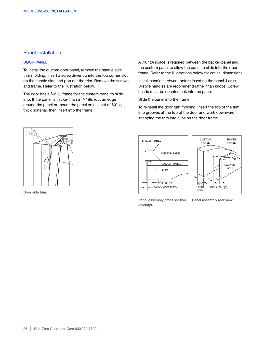 Sub-Zero 424G / 424FSG, WS-30, 427G / 427RG manual Door Panel, Door side trim 