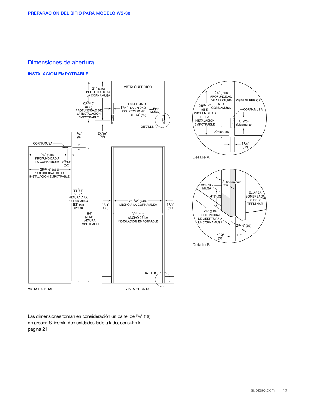 Sub-Zero 427G / 427RG, WS-30, 424G / 424FSG manual Instalación Empotrable, 26 3 