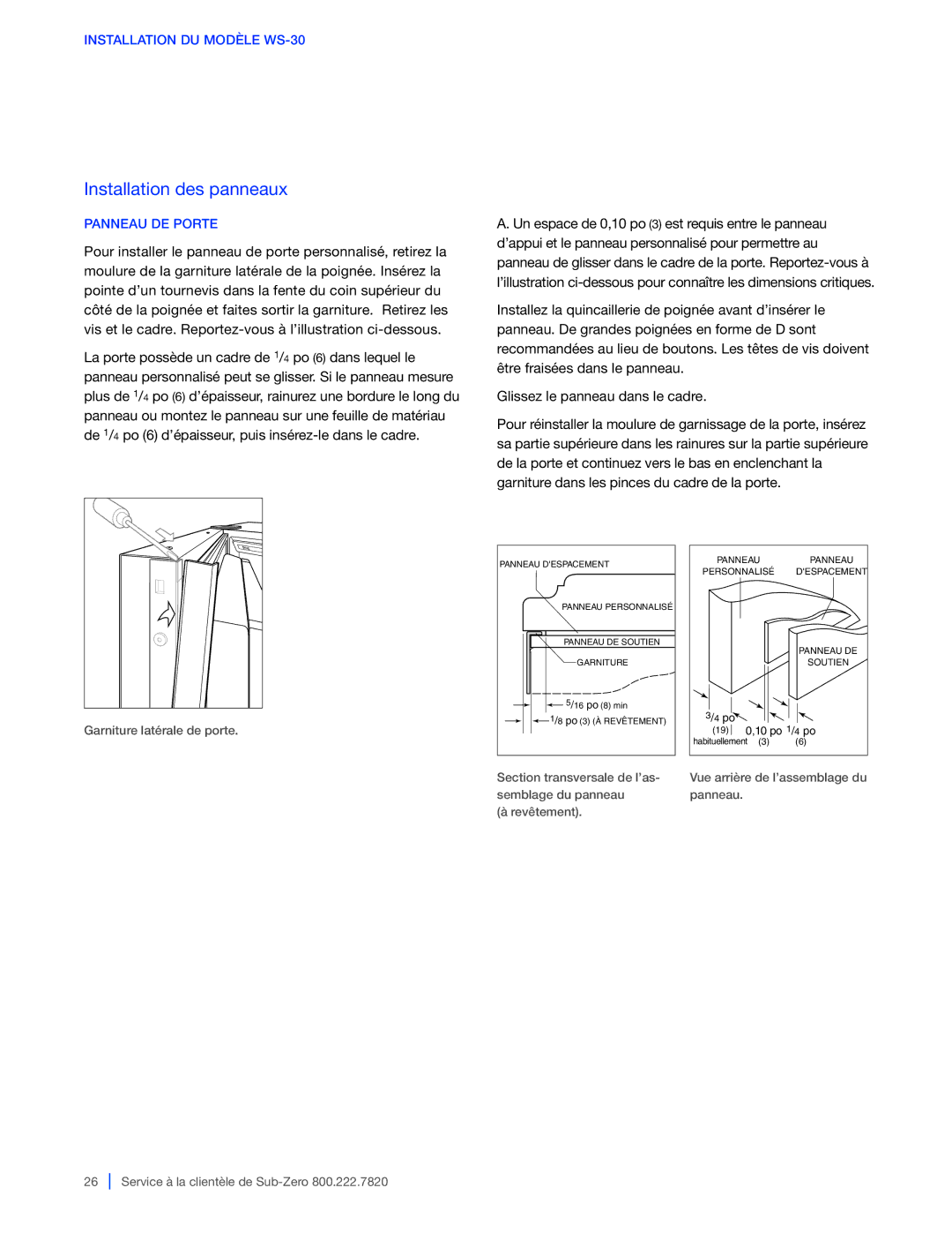 Sub-Zero 424G / 424FSG, WS-30, 427G / 427RG manual Panneau DE Porte, Garniture latérale de porte 