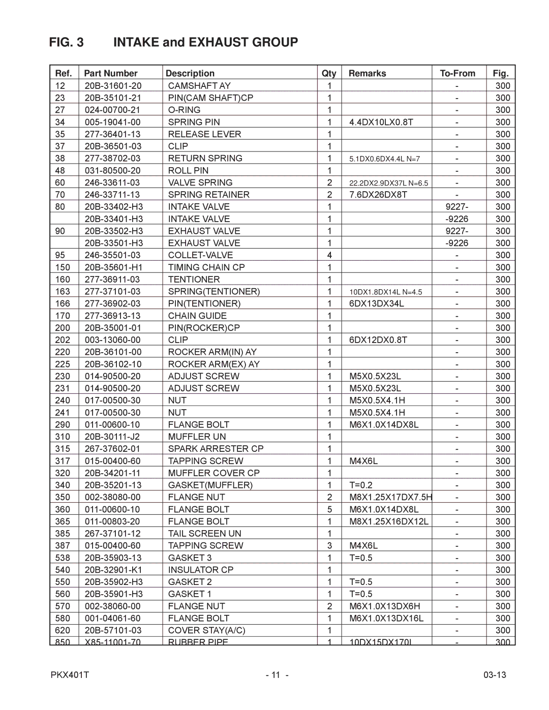 Subaru PKX401T manual Camshaft AY 