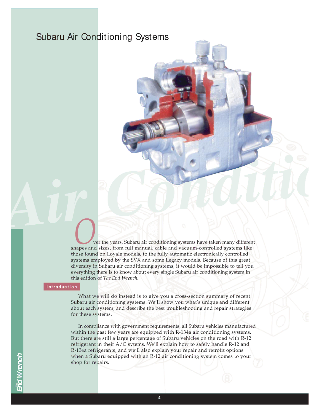 Subaru R-12, R-134A manual Subaru Air Conditioning Systems 