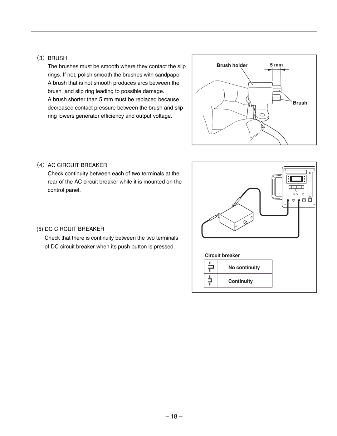 Subaru R1100 service manual （3）BRUSH, （4）AC Circuit Breaker, DC Circuit Breaker 