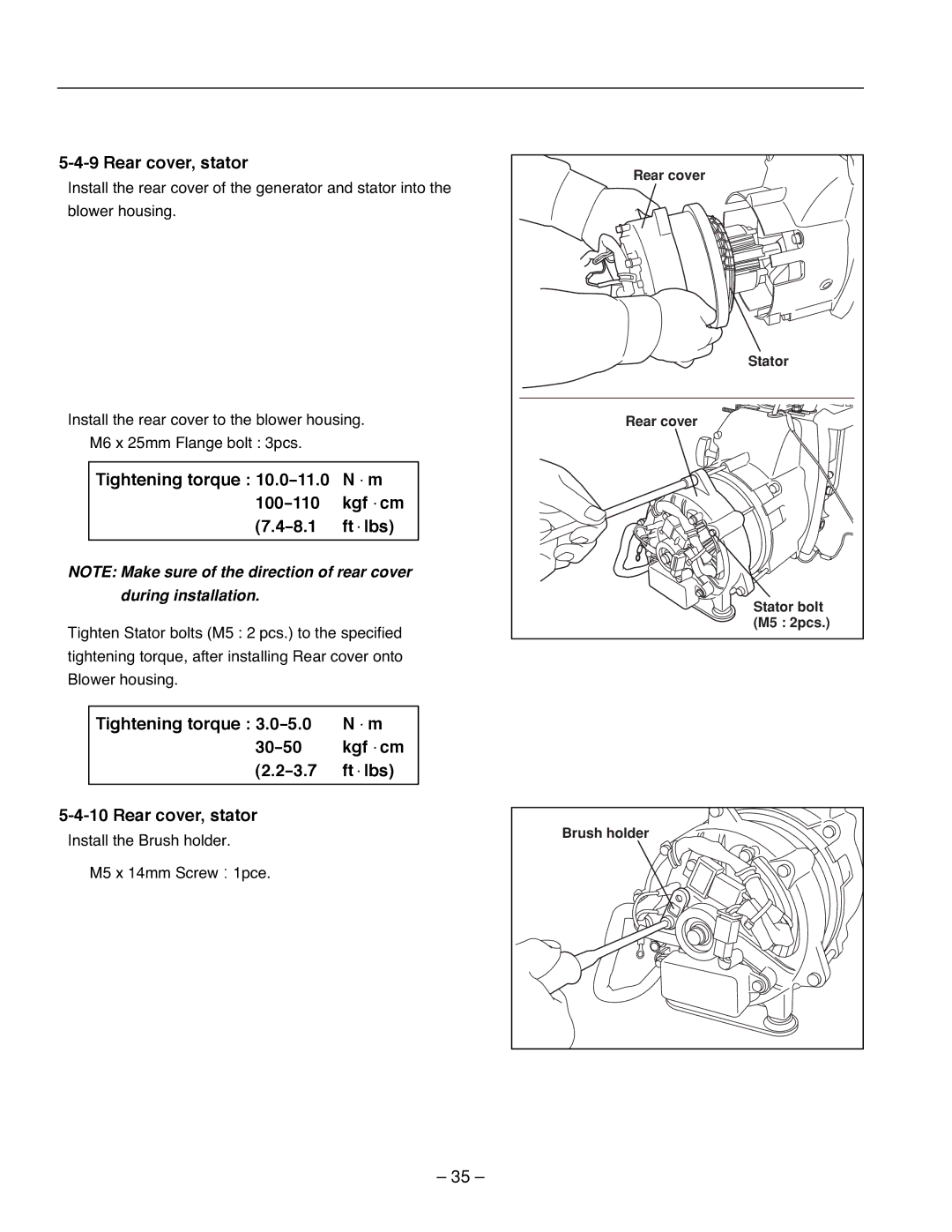 Subaru R1100 service manual Rear cover, stator, Install the Brush holder M5 x 14mm Screw 1pce 