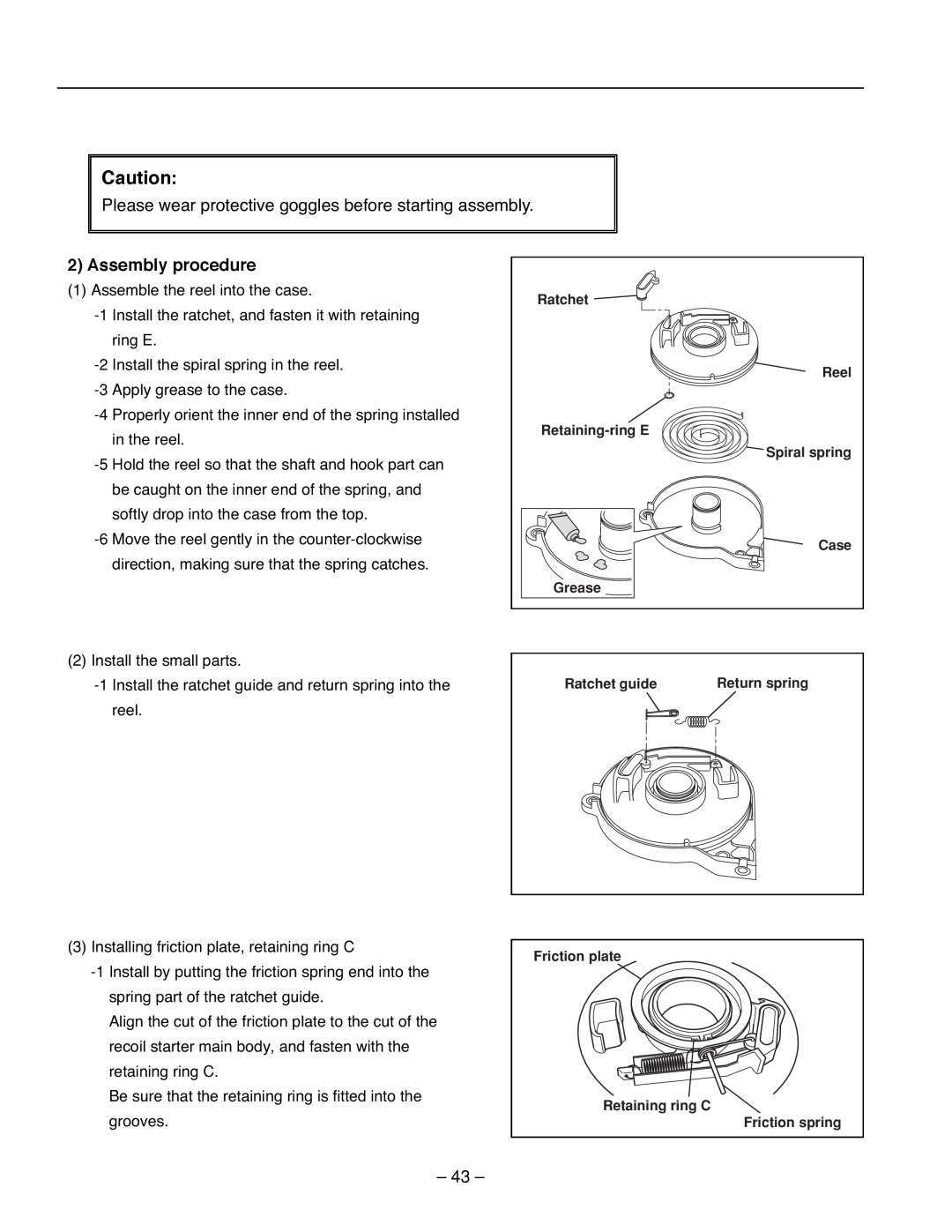 Subaru R1100 service manual Please wear protective goggles before starting assembly, Assembly procedure 