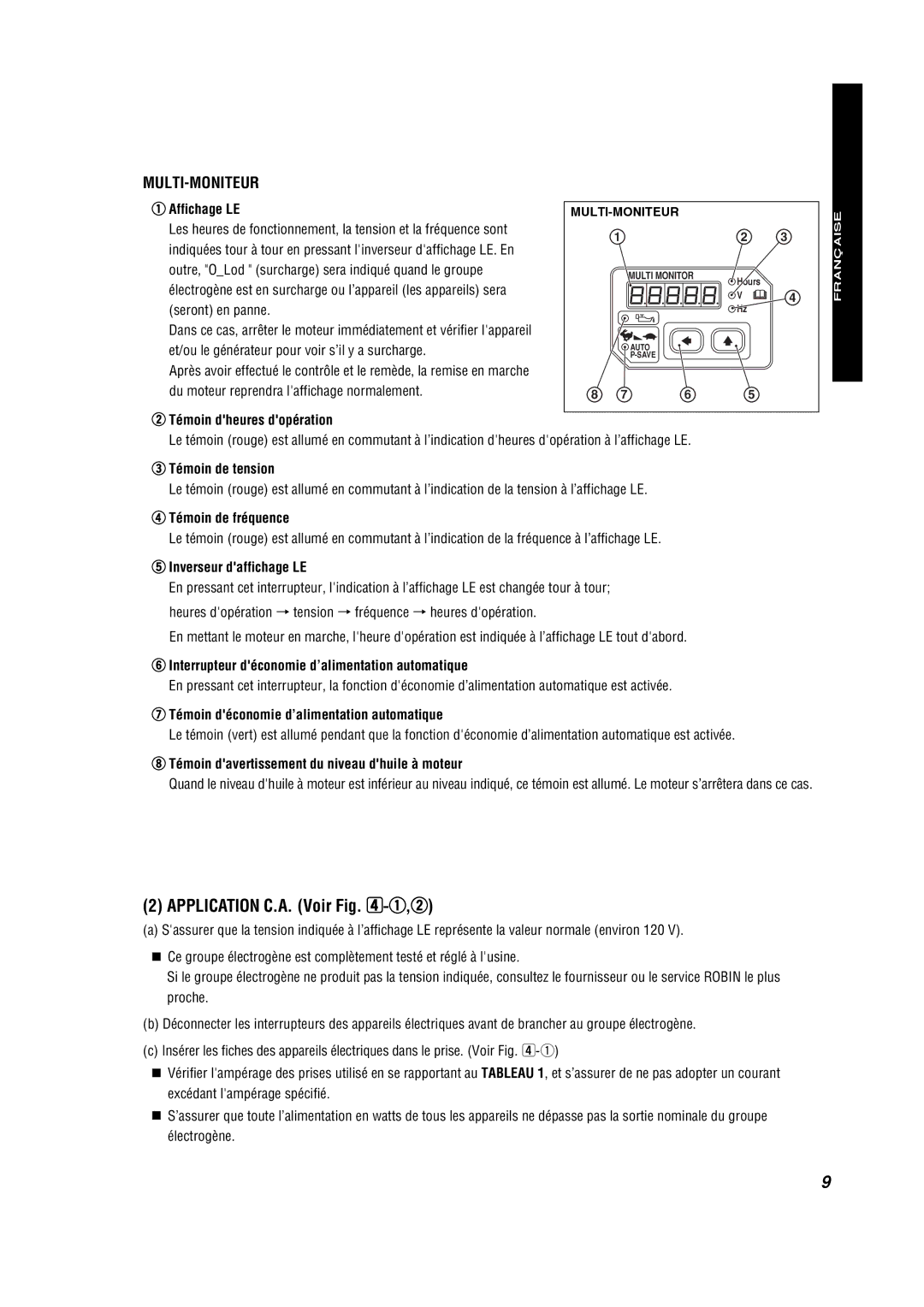 Subaru RG4300IS, RG3200IS, RG2800IS manual Application C.A. Voir -q,w, Multi-Moniteur 