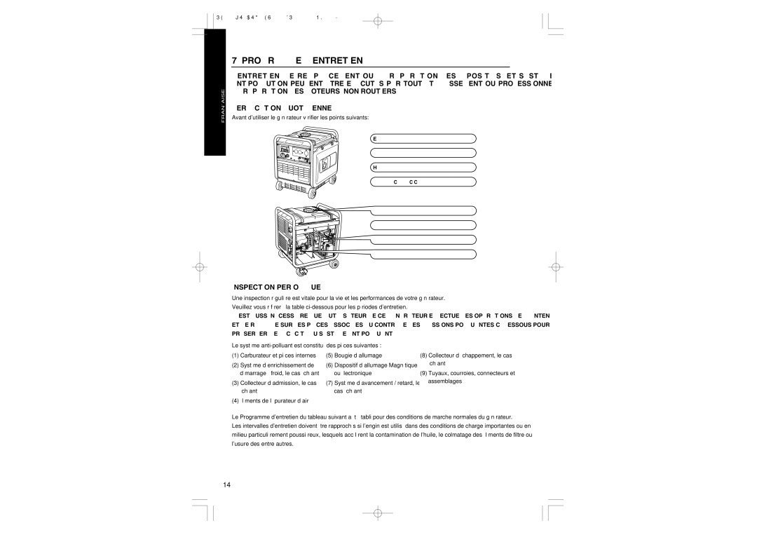 Subaru RG2800IS, RG4300IS, RG3200IS manual Programme Dentretien, Verification Quotidienne, Inspection Periodique 