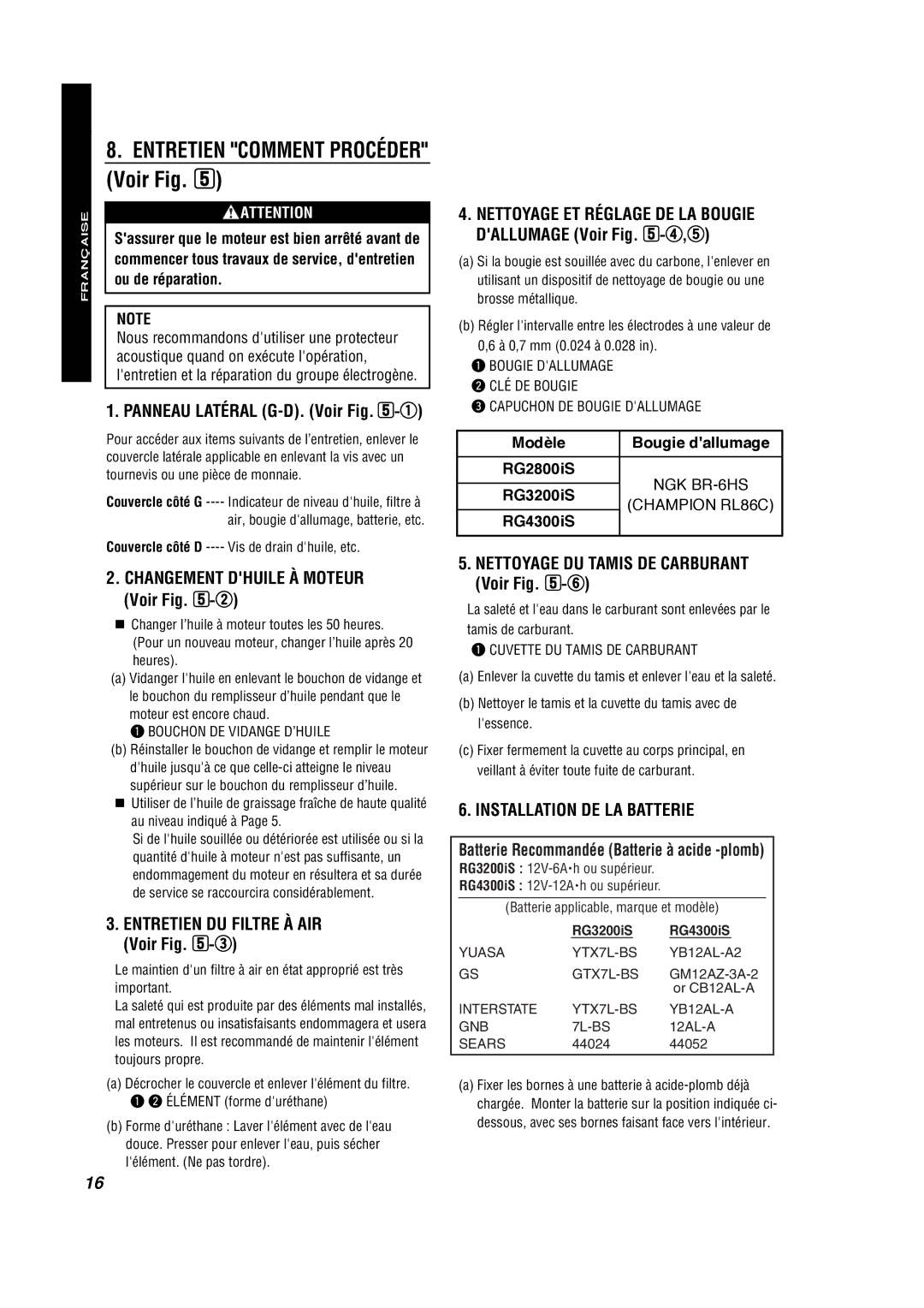 Subaru RG3200IS, RG4300IS, RG2800IS manual Entretien Comment Procéder, Changement Dhuile À Moteur, Entretien DU Filtre À AIR 