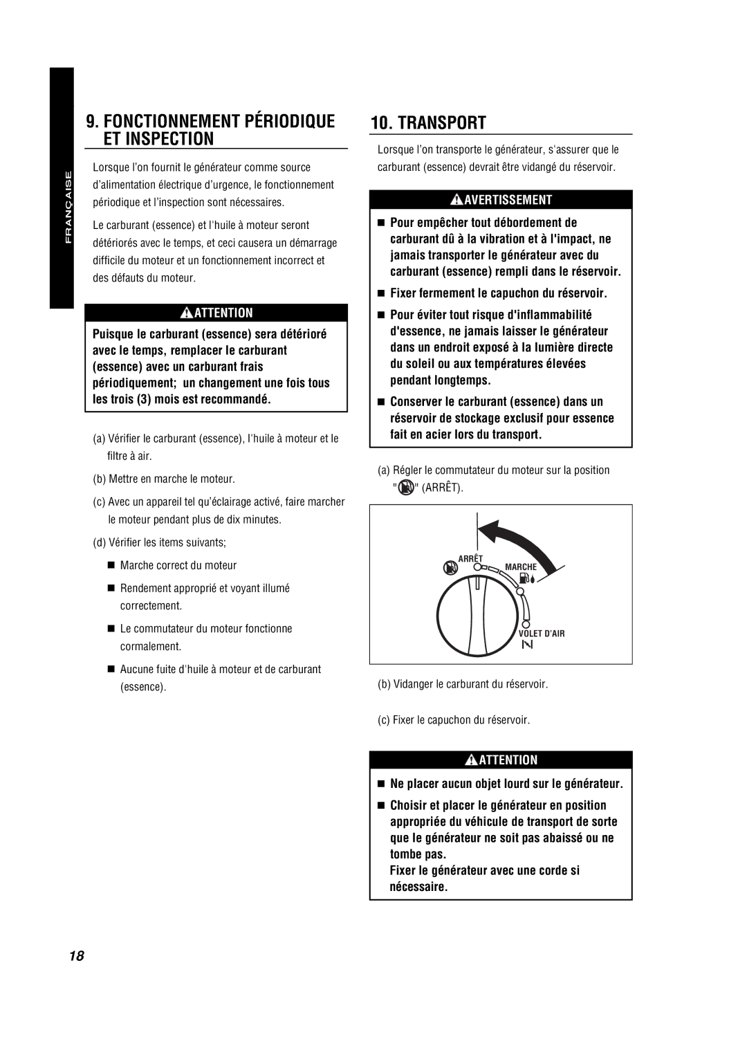 Subaru RG4300IS, RG3200IS, RG2800IS manual Transport, Avec le temps, remplacer le carburant, Essence avec un carburant frais 