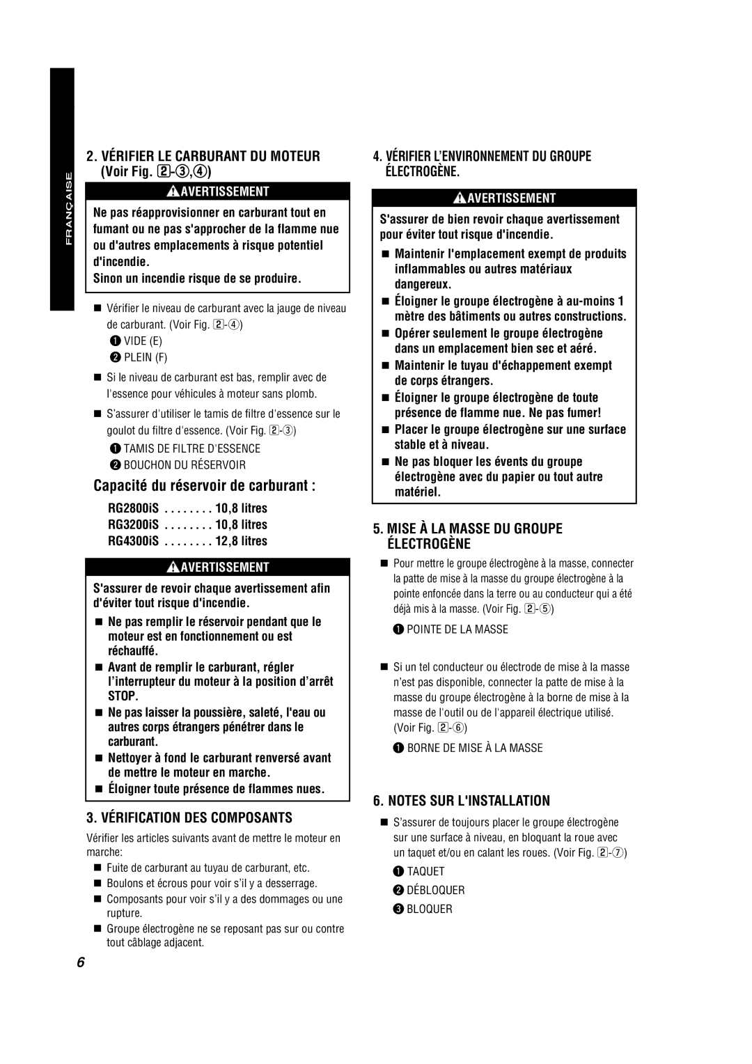 Subaru RG4300IS, RG3200IS, RG2800IS manual Vérifier LE Carburant DU Moteur, Voir -e,r, Vérification DES Composants 