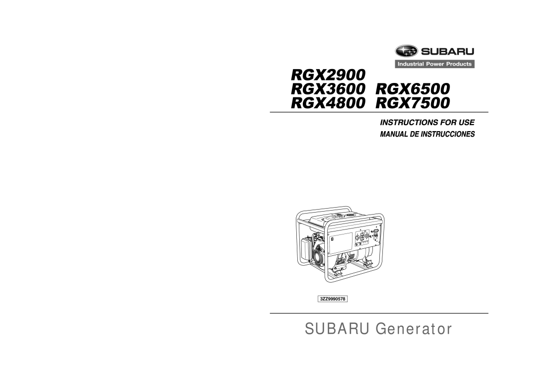 Subaru RGX2900, RGX3600, RGX4800 RGX6500, RGX7500 manual Subaru Generator 