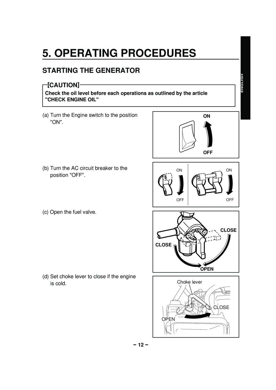 Subaru RGX2900, RGX3600, RGX4800 RGX6500, RGX7500 manual Operating Procedures, Starting the Generator 