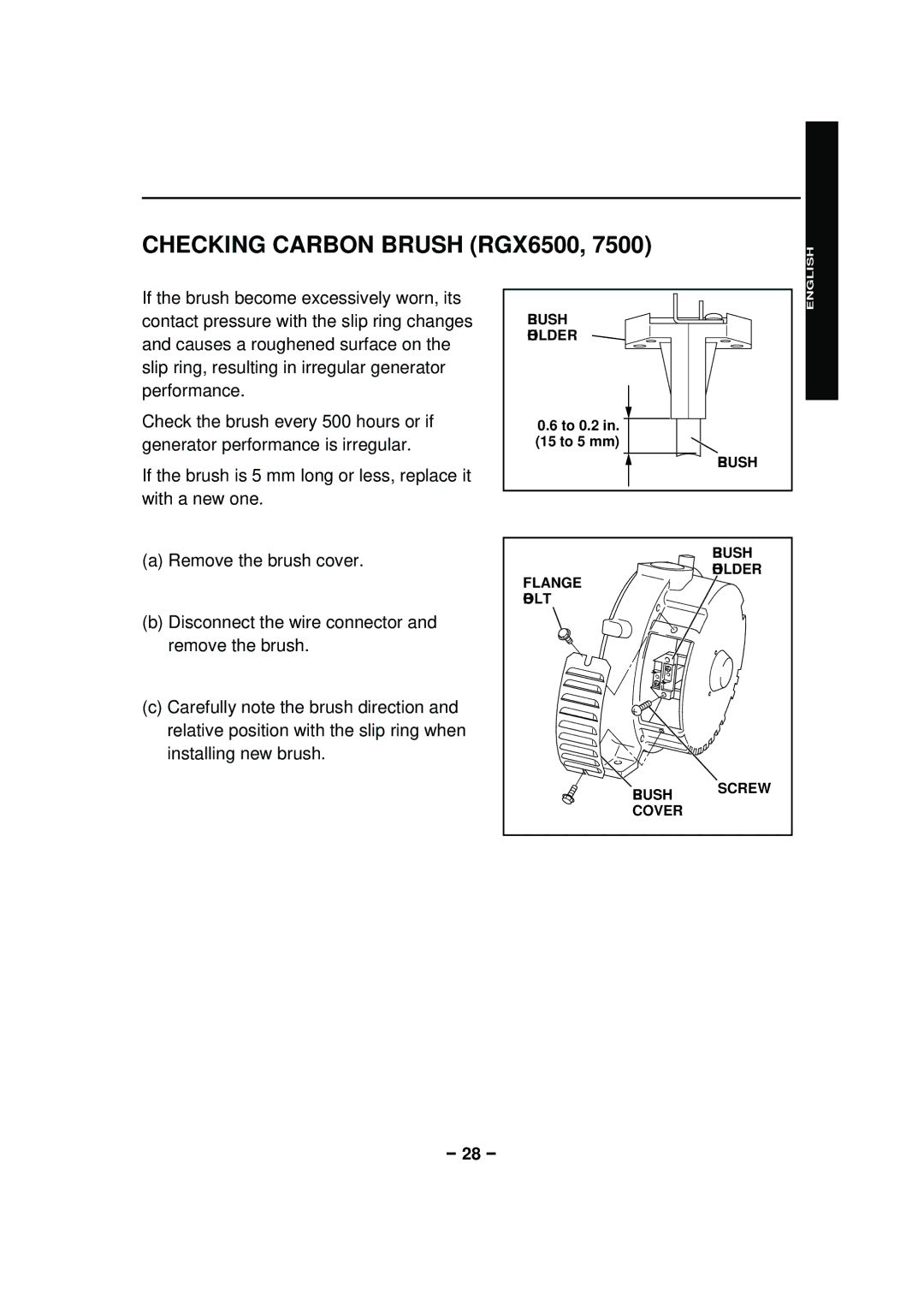 Subaru RGX2900, RGX3600, RGX4800 RGX6500, RGX7500 manual Checking Carbon Brush RGX6500 