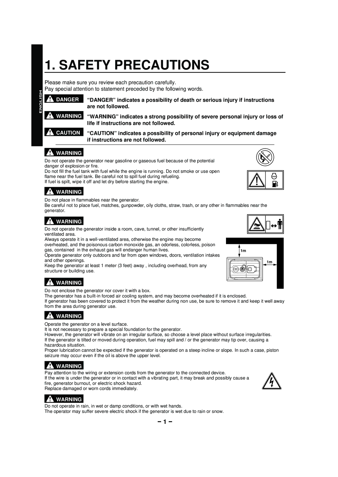 Subaru RGX4800 RGX6500, RGX3600, RGX2900, RGX7500 manual Safety Precautions, English Française 