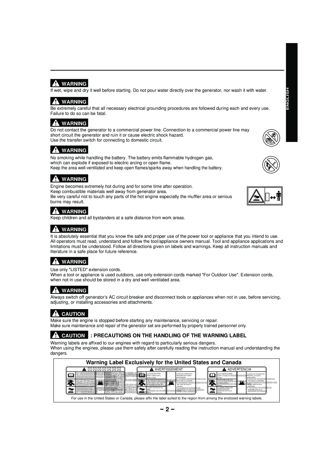 Subaru RGX7500, RGX3600, RGX2900, RGX4800 RGX6500 manual Avertissement 