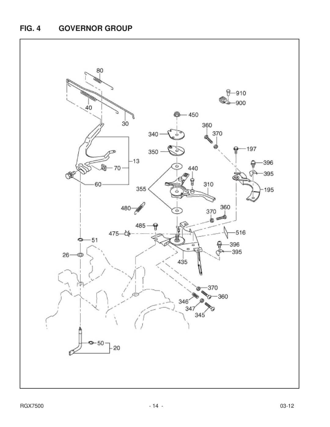 Subaru RGX7500E manual Governor Group 