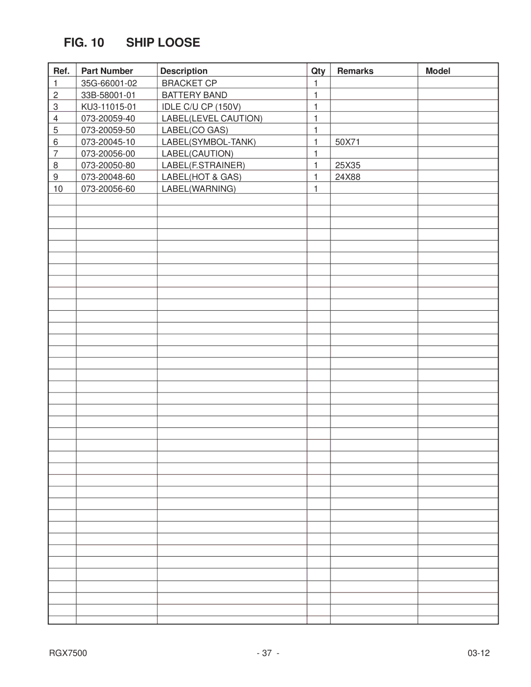 Subaru RGX7500E manual Bracket CP 