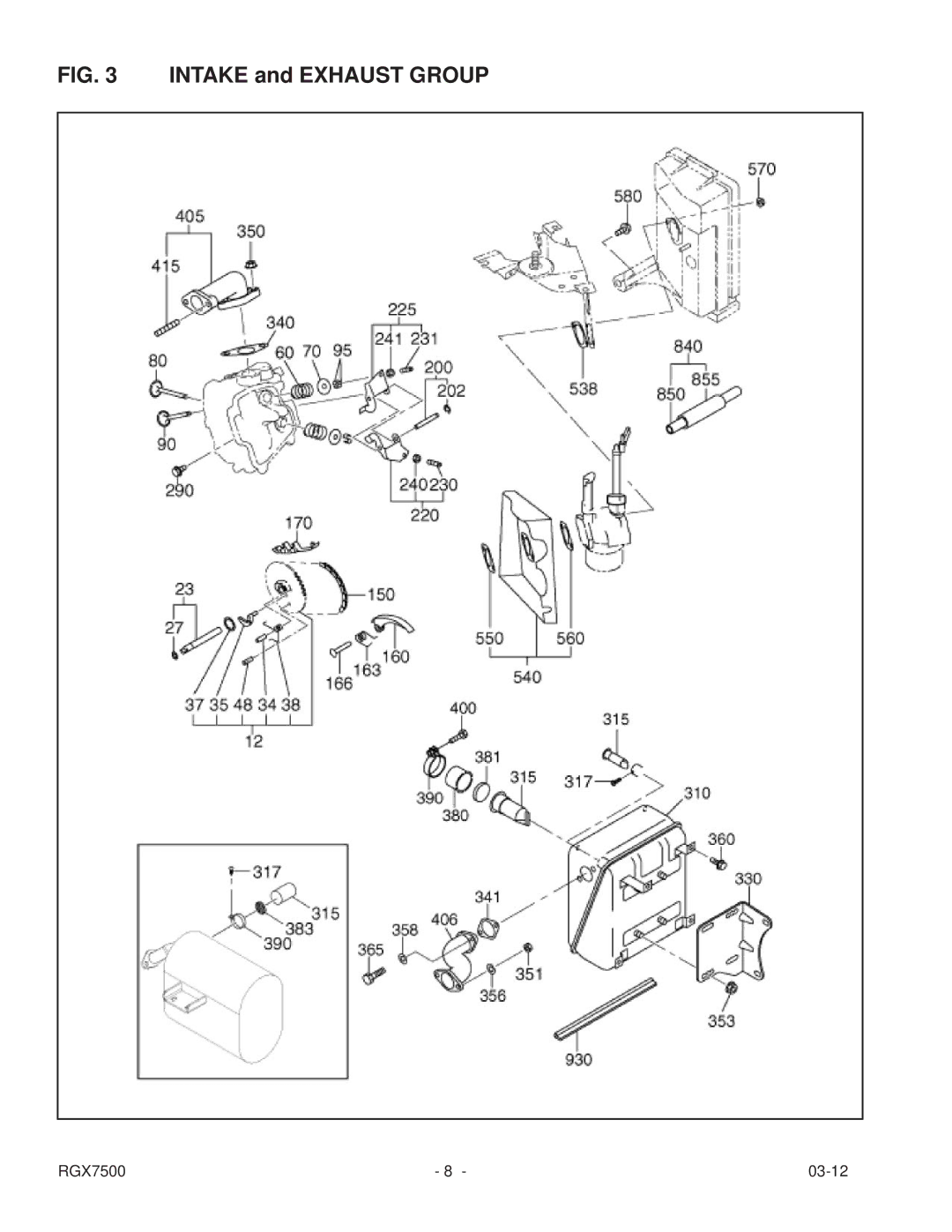 Subaru RGX7500E manual Intake and Exhaust Group 