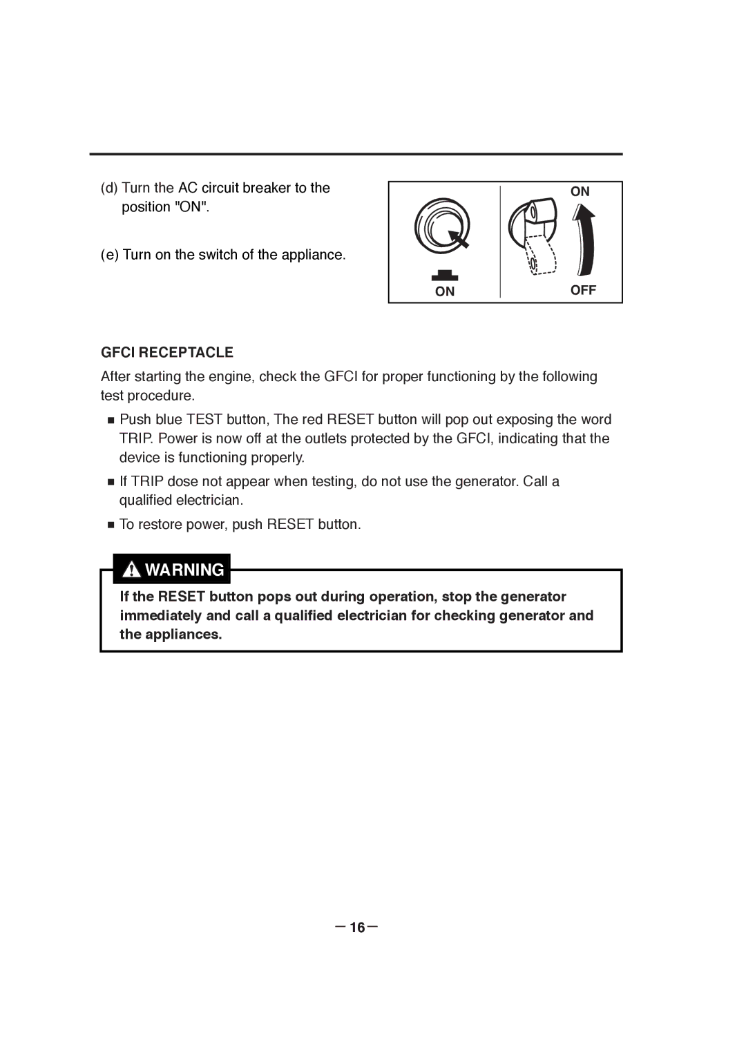 Subaru RGX3000, RGX7800, RGX3800, RGX5100, RGX7100 manual Gfci Receptacle, － 16－ 