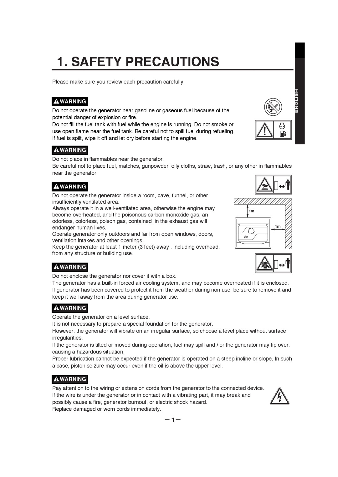 Subaru RGX3000, RGX7800, RGX3800, RGX5100, RGX7100 manual Safety Precautions, － 1－, English 