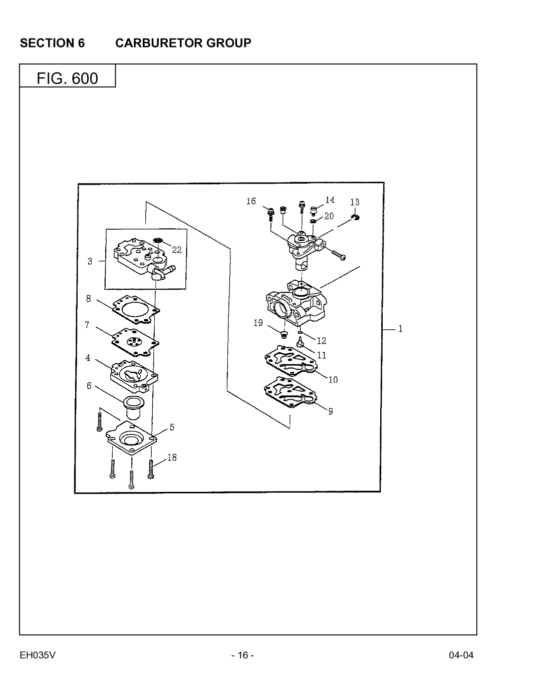 Subaru Robin Power Products EH035V manual Carburetor Group 