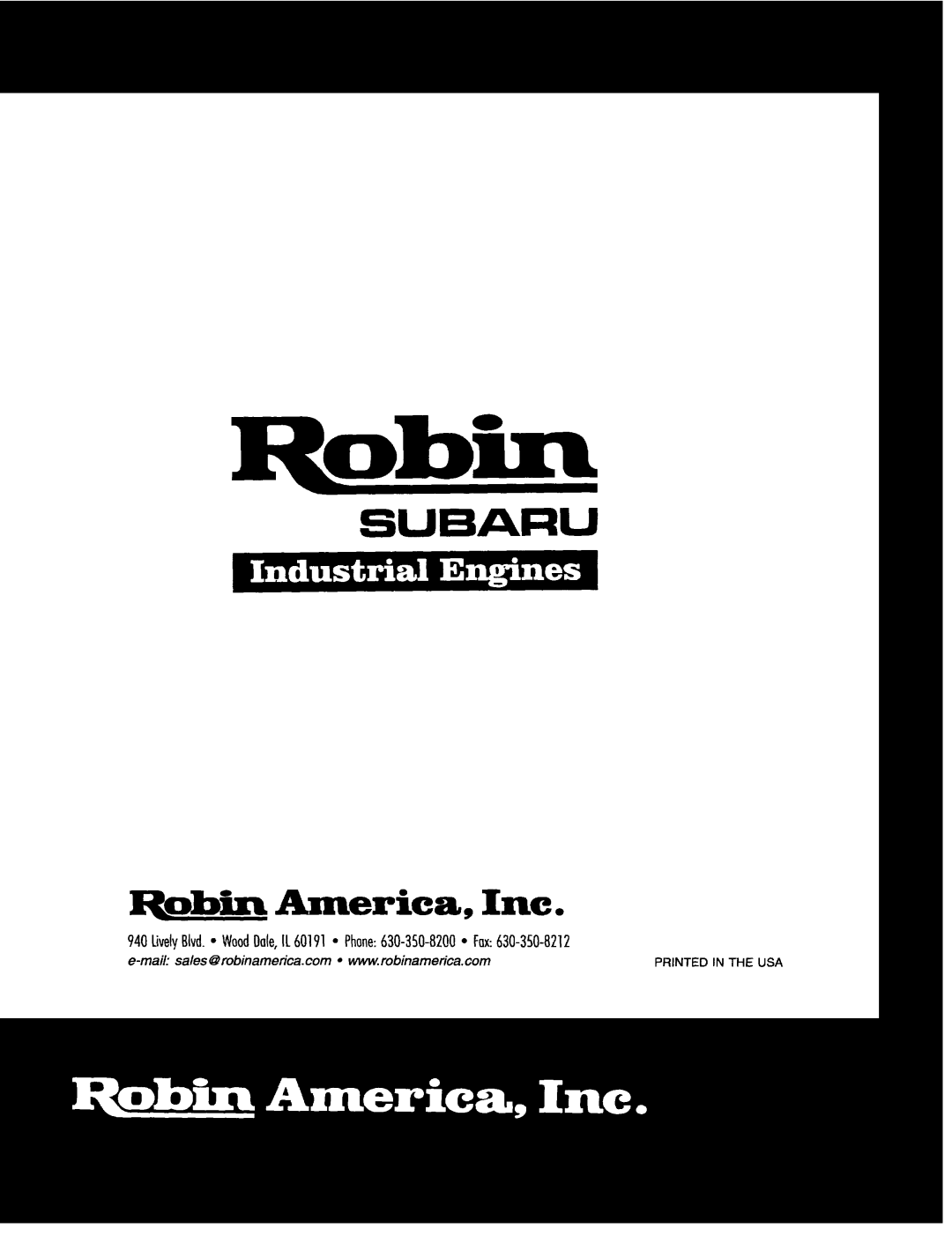 Subaru Robin Power Products EH12-2, EH17-2, EH25-2 manual ~bin America, Inc, SU6ARU, LivelyBlvd. l WoodDale,IL 60191 l 