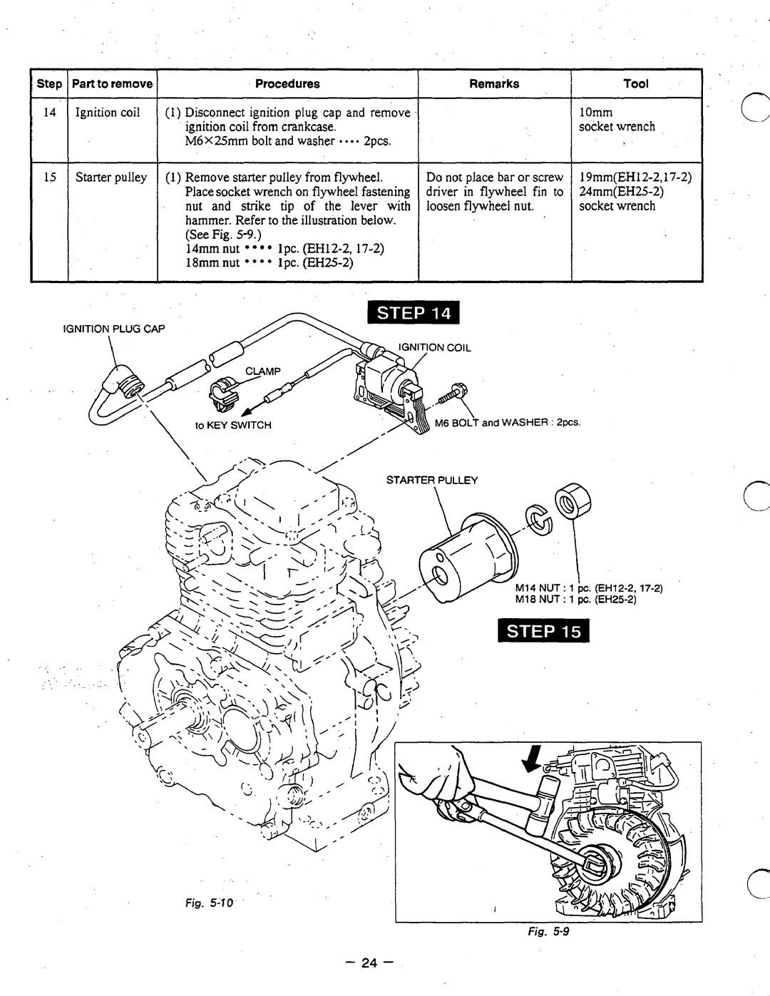 Subaru Robin Power Products EH12-2, EH17-2, EH25-2 manual Remove starterpulley from flywheel 