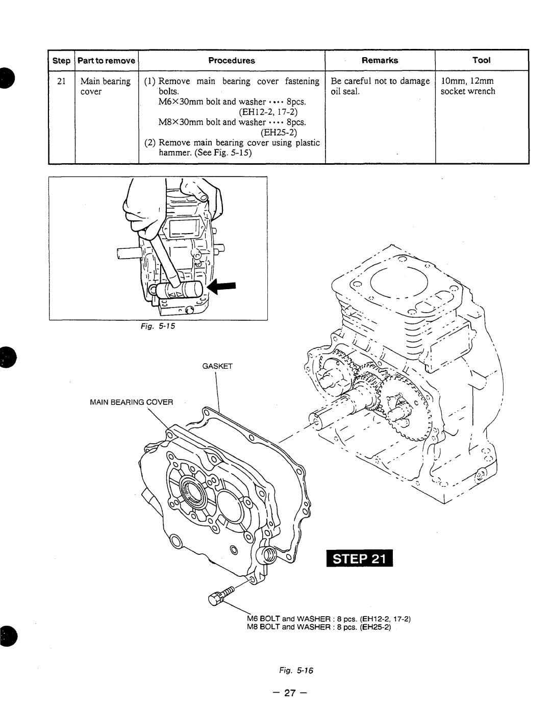 Subaru Robin Power Products EH12-2, EH17-2, EH25-2 manual Fastening Be careful not to damage 