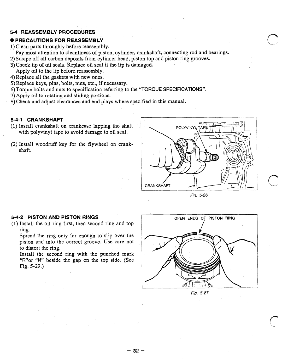 Subaru Robin Power Products EH12-2, EH17-2, EH25-2 manual 4REASSEMBLY Procedures Precautions for Reassembly 