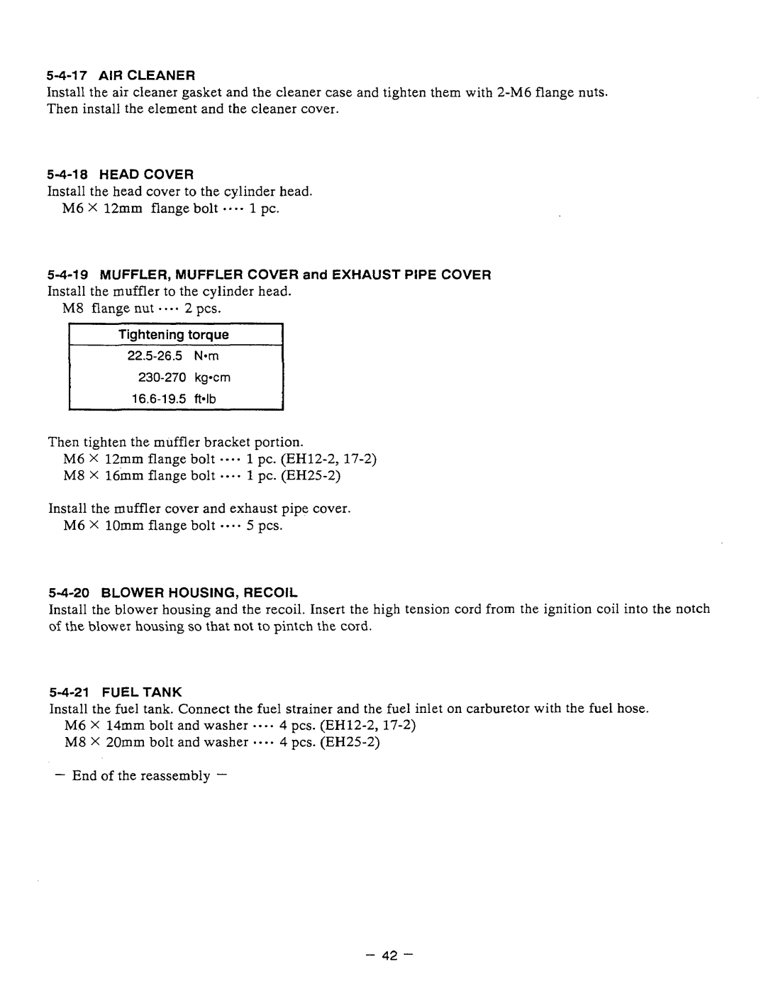 Subaru Robin Power Products EH12-2, EH17-2, EH25-2 manual Install the muffler to the cylinder head Flange nut ... pcs 