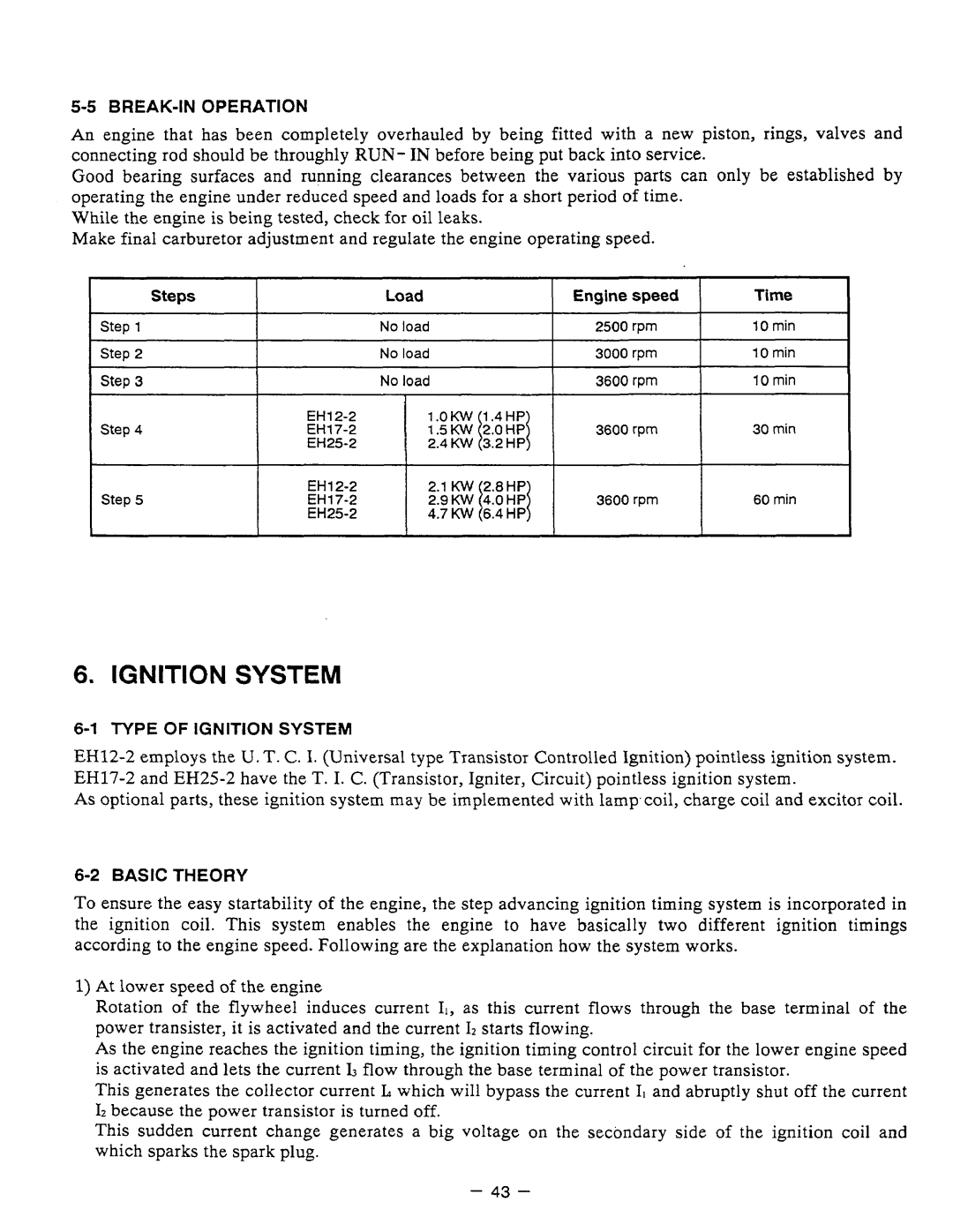 Subaru Robin Power Products EH12-2, EH17-2, EH25-2 manual Ignition System 