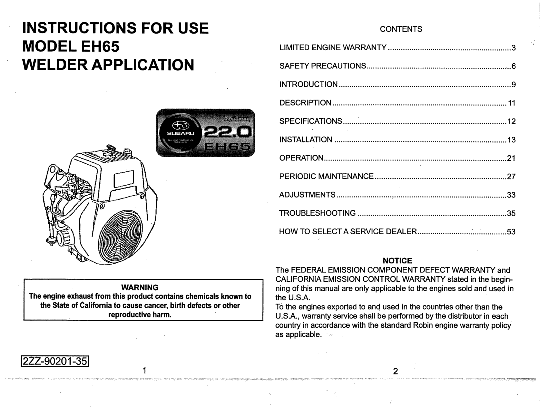 Subaru Robin Power Products EH65 manual 