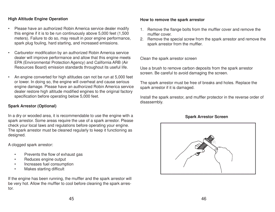 Subaru Robin Power Products EH65 High Altitude Engine Operation, Spark Arrestor Optional, How to remove the spark arrestor 