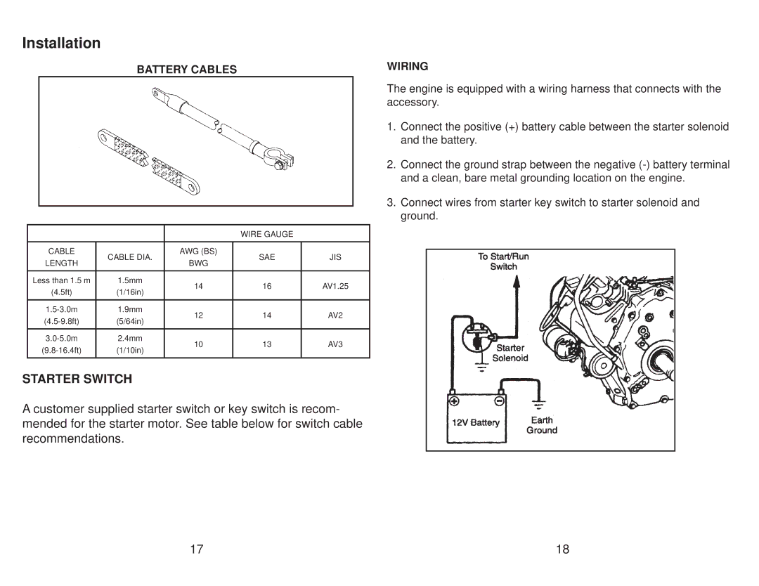 Subaru Robin Power Products EH65 manual Battery Cables, Wiring 