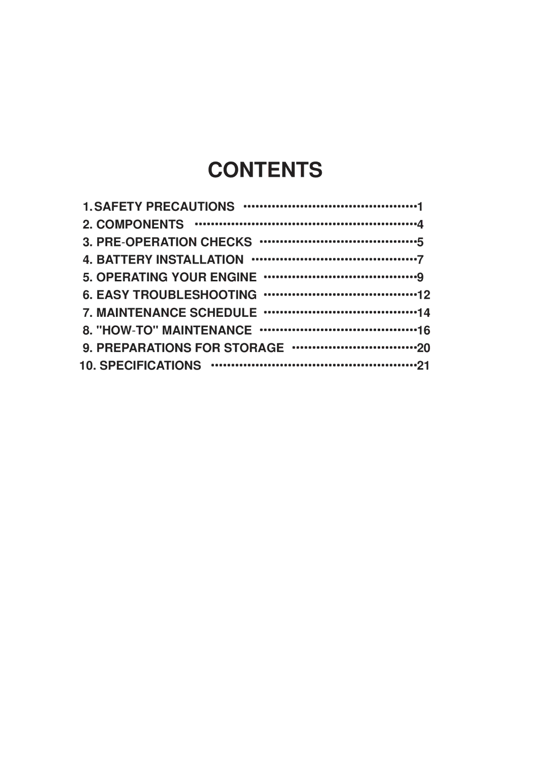 Subaru Robin Power Products EH64D, EH65D, EH63D manual Contents 