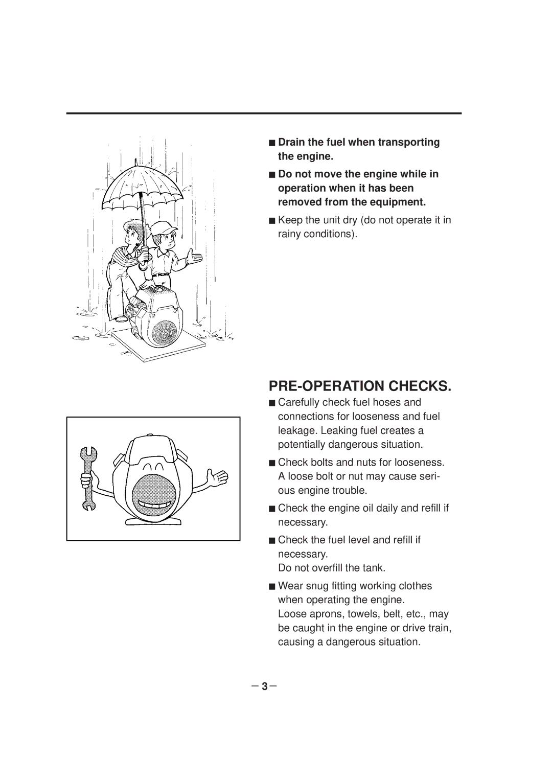 Subaru Robin Power Products EH63D, EH65D, EH64D manual PRE-OPERATION Checks 