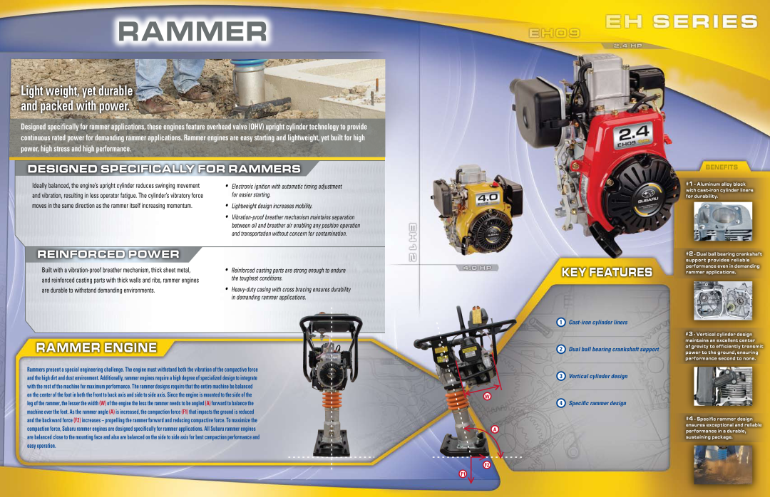 Subaru Robin Power Products EX27 Rammer Engine, Designed Specifically For Rammers, Reinforced Power, Key Features 