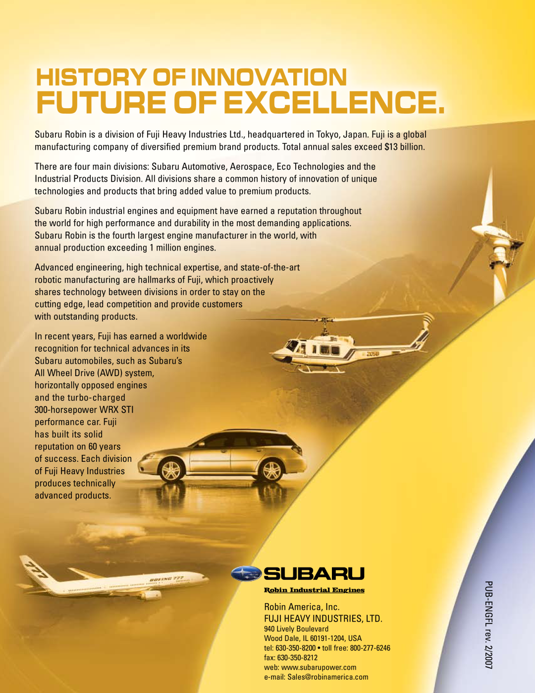 Subaru Robin Power Products EX27 manual Future Of Excellence, History Of Innovation, with outstanding products 
