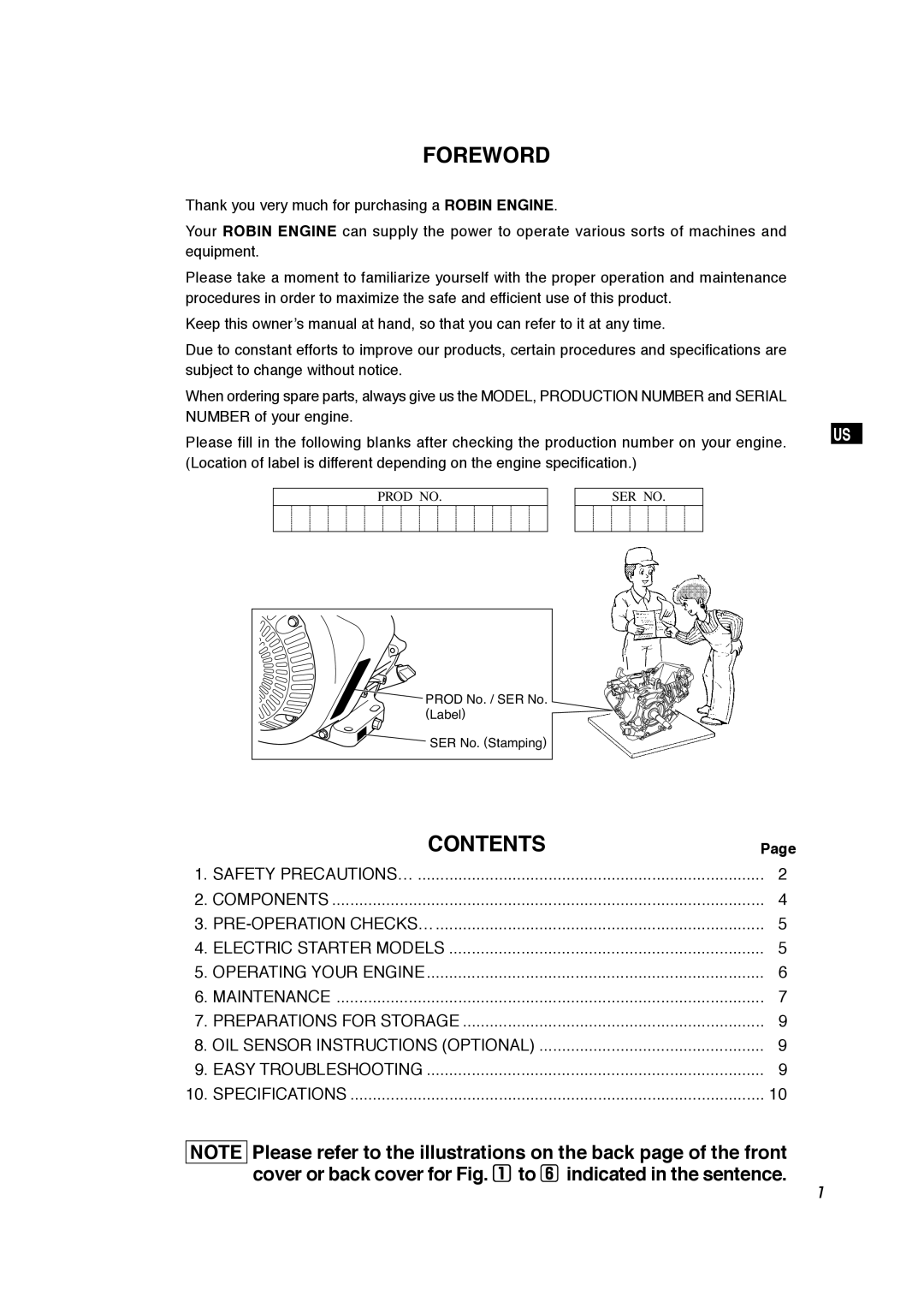 Subaru Robin Power Products EX30 manual Foreword, Contents, Pre-Operation Checks… 