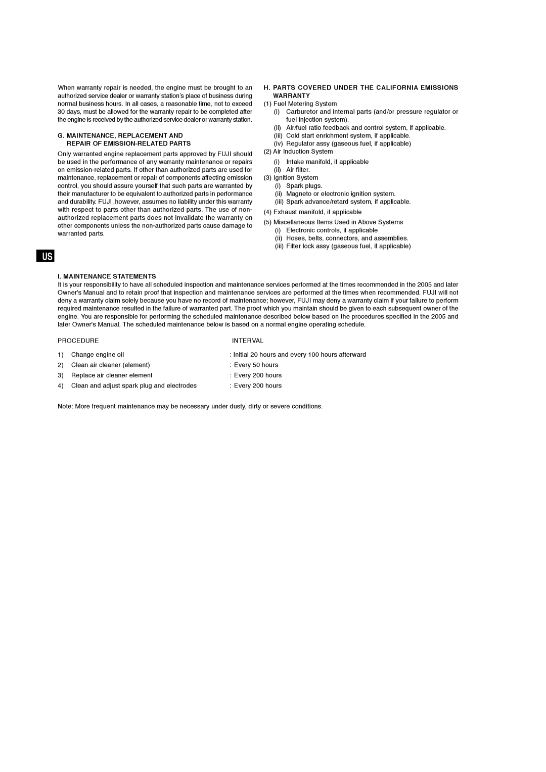 Subaru Robin Power Products EX30 manual MAINTENANCE, Replacement Repair of EMISSION-RELATED Parts 