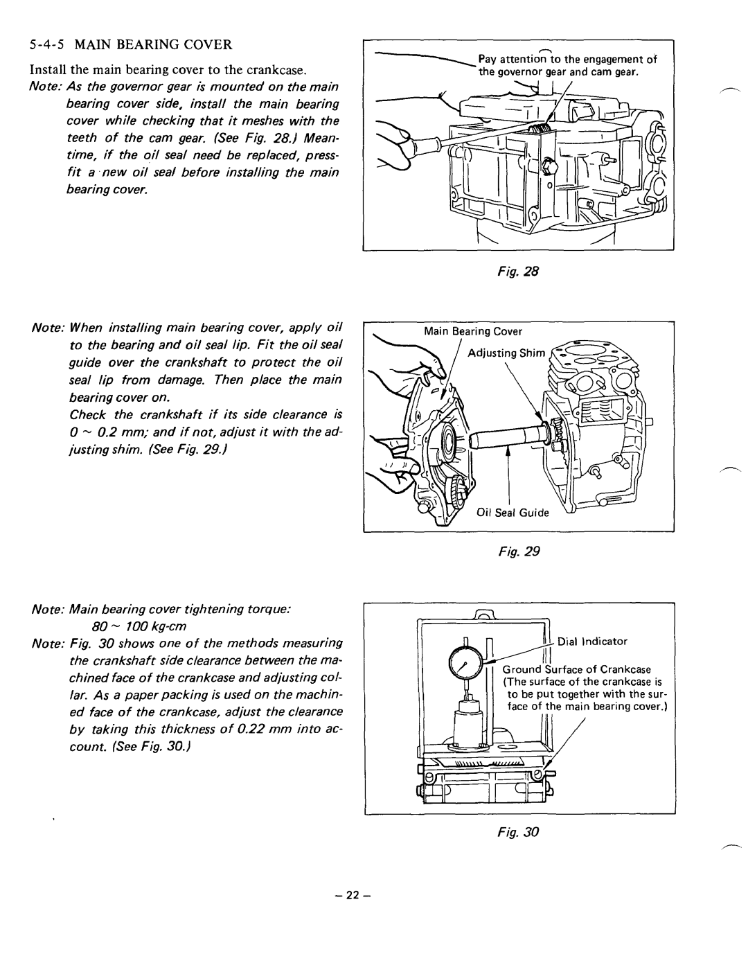 Subaru Robin Power Products EY15V, EY20V manual 5 - 4 - 5 MAINBEARING COVER, Install the main bearing cover to the crankcase 