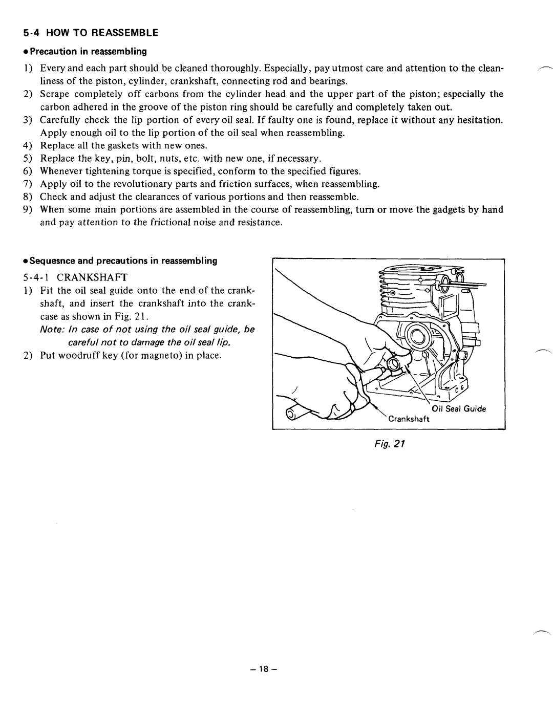 Subaru Robin Power Products EY15V MOW to Reassemble, Precaution in reassembling, ~Sequesnceand precautionsin reassembling 