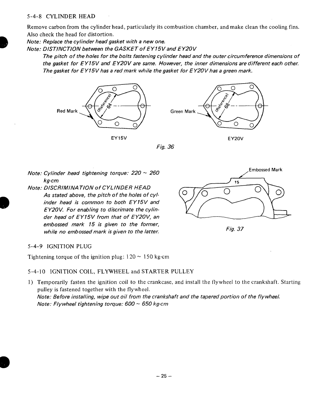 Subaru Robin Power Products EY20V, EY15V manual ’ 5-4-8CYLINDER Head, Kg-cm 