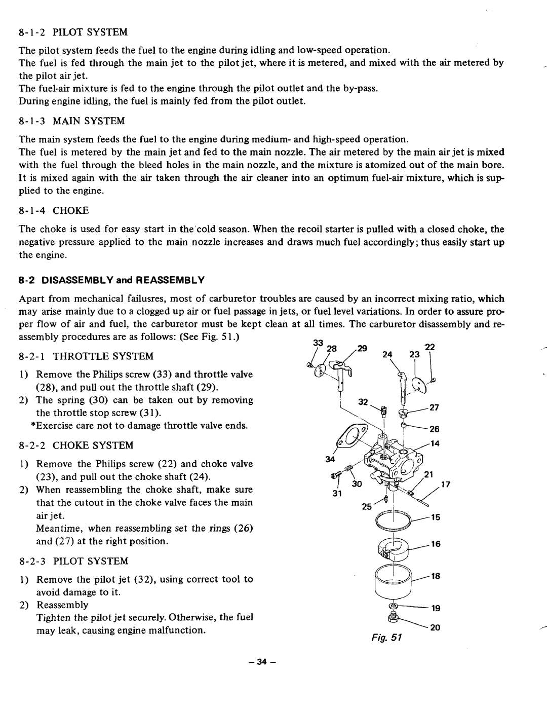 Subaru Robin Power Products EY15V, EY20V manual Pilotsystem, Disassembly and Reassembly, Throttle System 