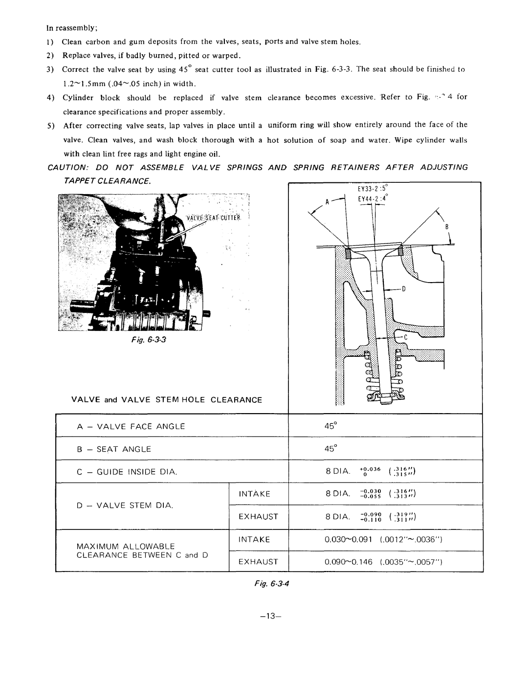 Subaru Robin Power Products EY33-2, EY44-2 manual Valve and Valvestemholeclearance, 0oss 