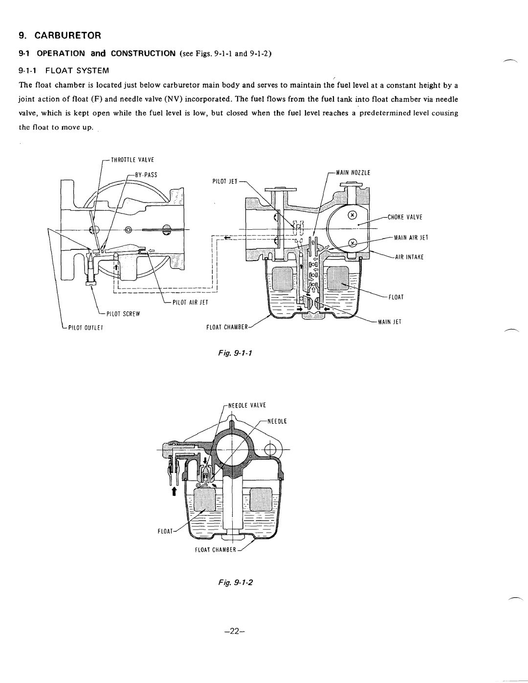 Subaru Robin Power Products EY44-2, EY33-2 manual Carburetor, Operation and Construction see Figs -1-1and, Float System 