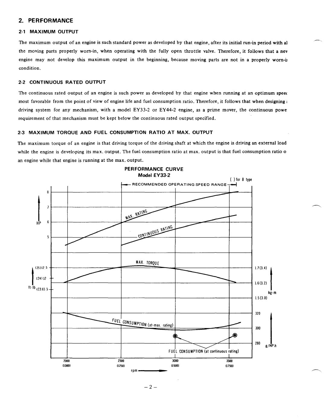 Subaru Robin Power Products EY44-2, EY33-2 manual 1MAXIMUMOUTPUT, Continuousratedoutput, Performancecurve 